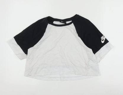 Nike Girls Colourblock Mesh Sleeve T-Shirt Black White L