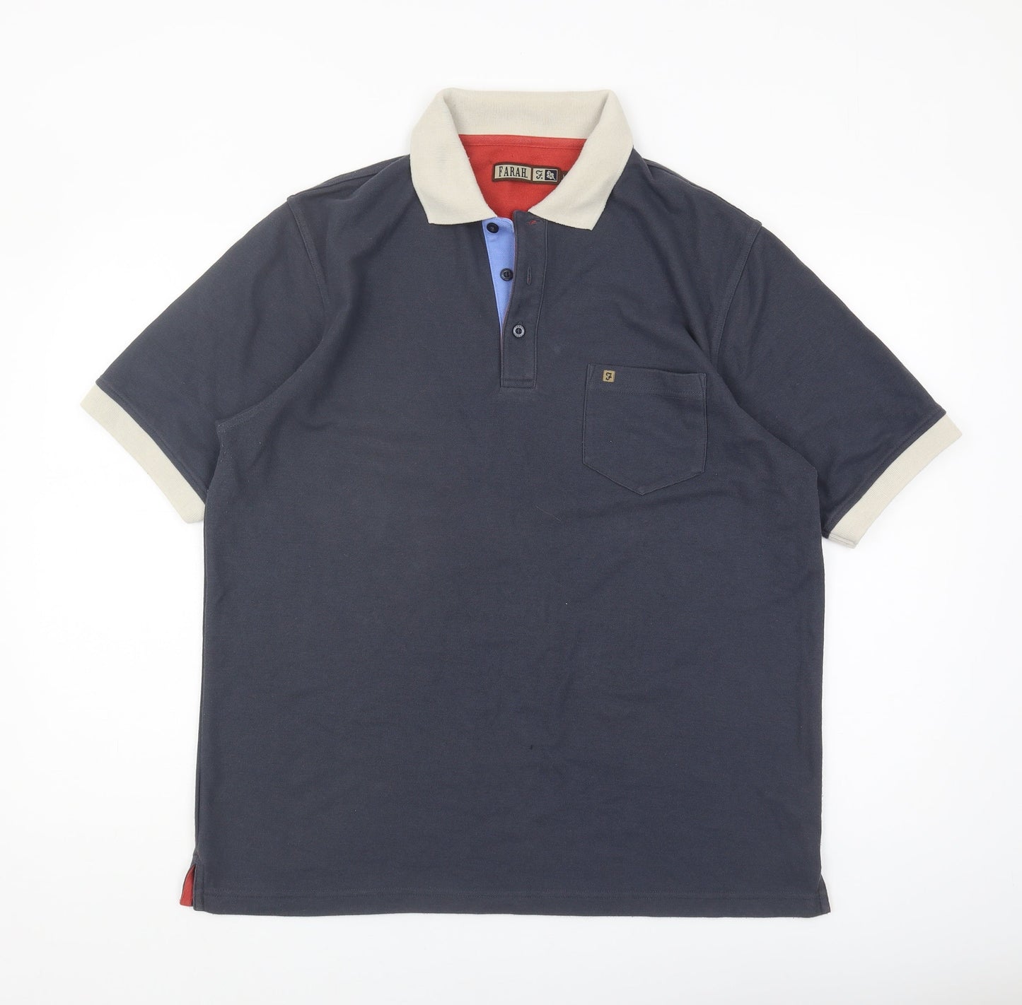 Farah Men's Blue L Polo Shirt Button Down Casual