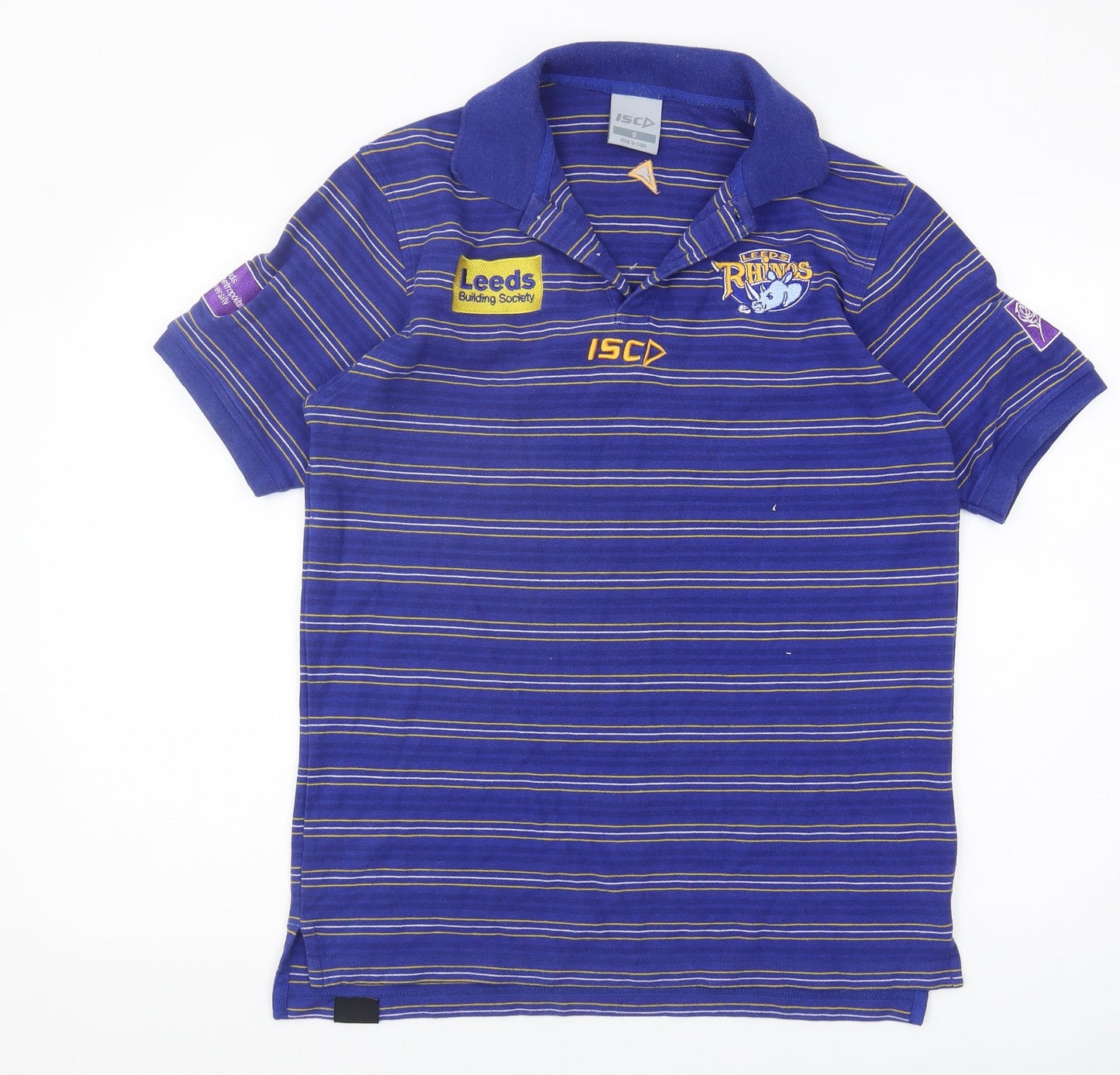ISC Men's Blue Striped Polo Shirt - Size S