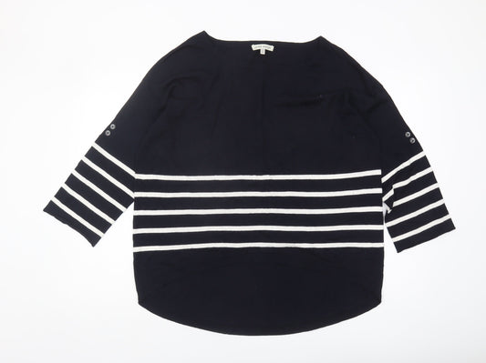 Laura Ashley Women's Black Striped Pullover Jumper Size 16