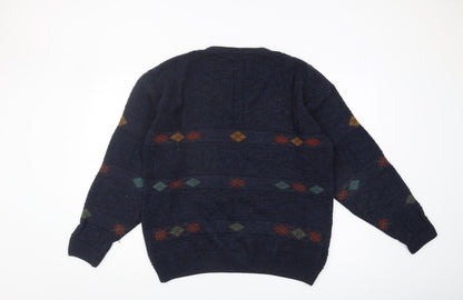 BHS Men's Blue Argyle V-Neck Pullover Jumper M