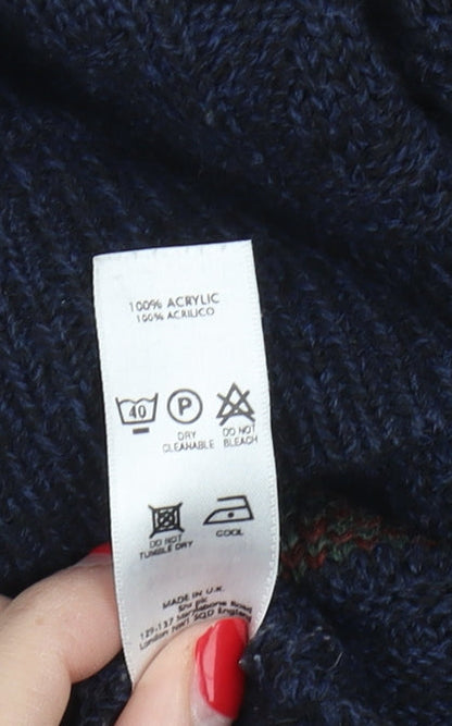 BHS Men's Blue Argyle V-Neck Pullover Jumper M