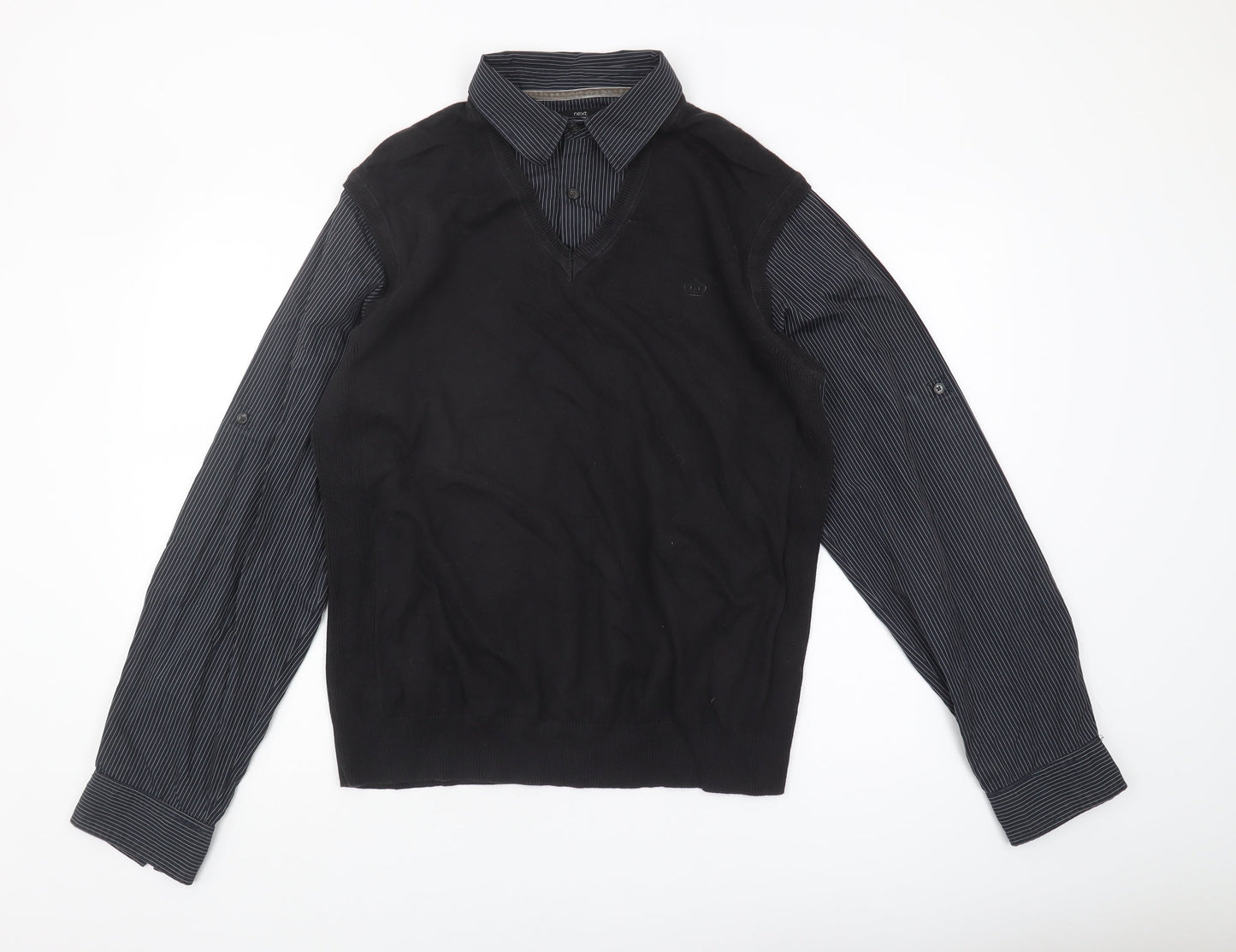 Next Men's Black V-Neck Jumper, Size L, Striped