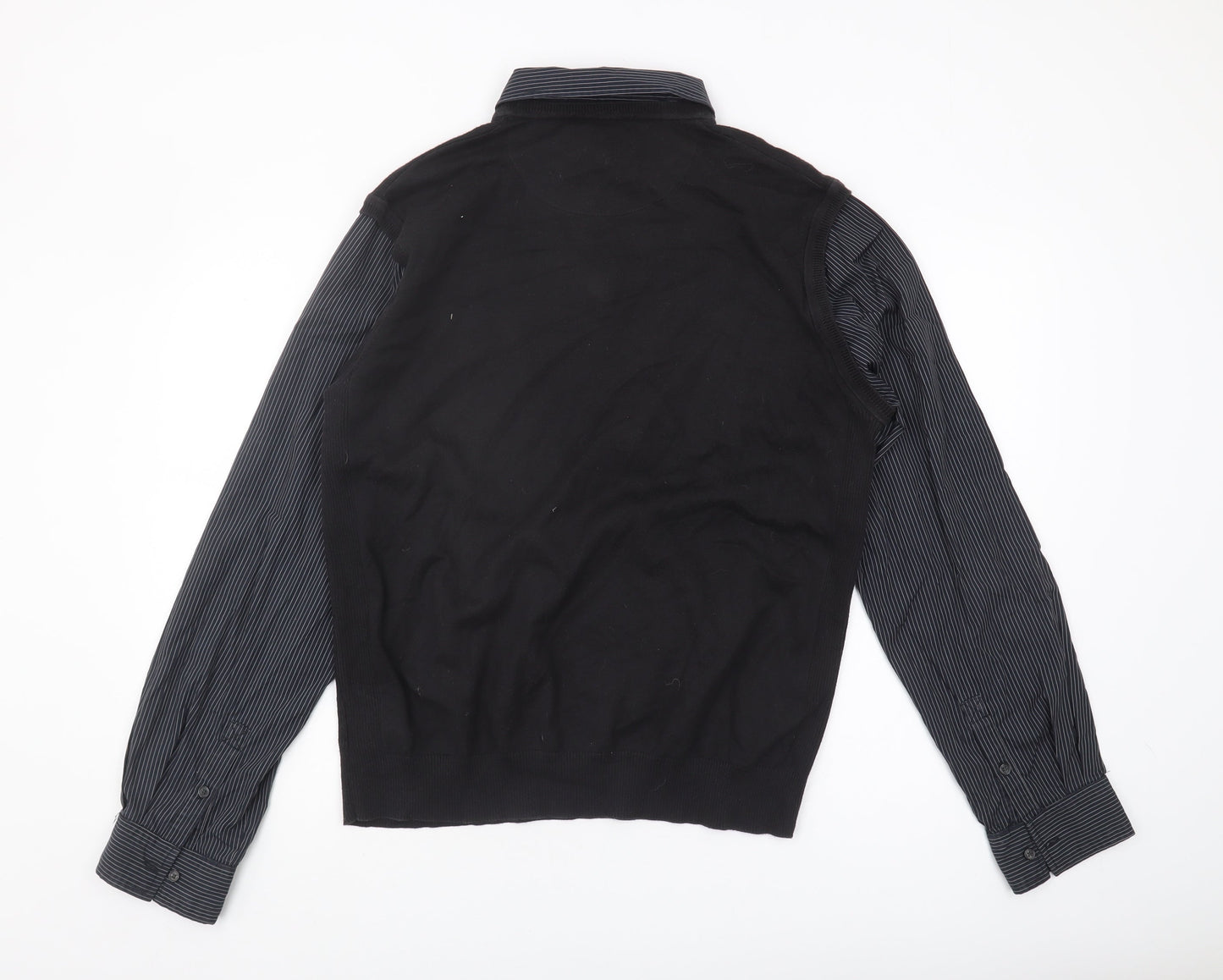 Next Men's Black V-Neck Jumper, Size L, Striped