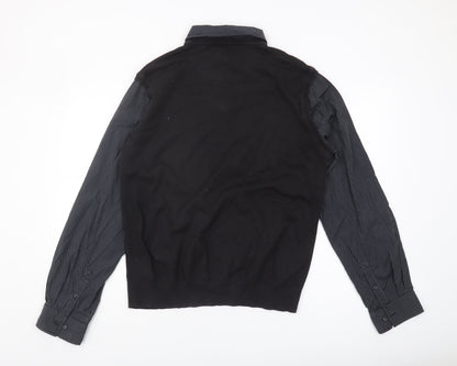 Next Men's Black V-Neck Jumper, Size L, Striped