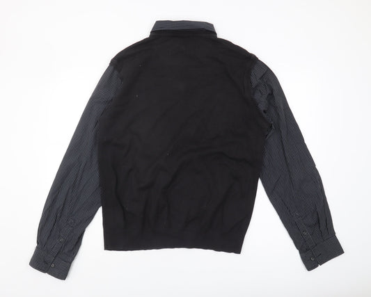 Next Men's Black V-Neck Jumper, Size L, Striped