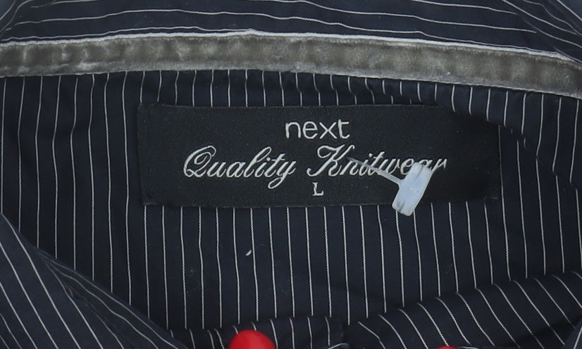 Next Men's Black V-Neck Jumper, Size L, Striped
