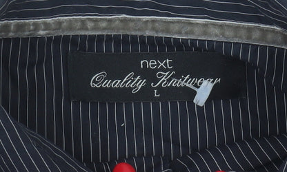 Next Men's Black V-Neck Jumper, Size L, Striped