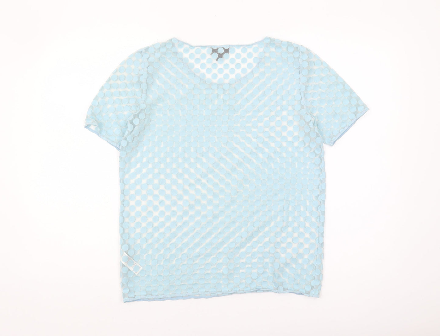 Topshop Women's Blue Polka Dot Mesh T-Shirt Size 6