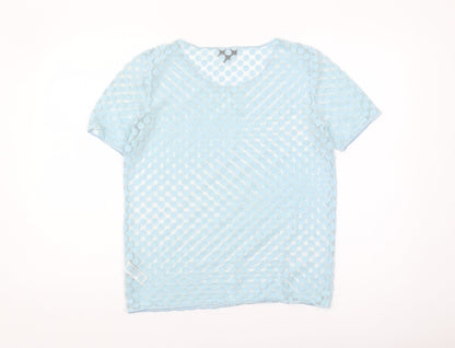 Topshop Women's Blue Polka Dot Mesh T-Shirt Size 6