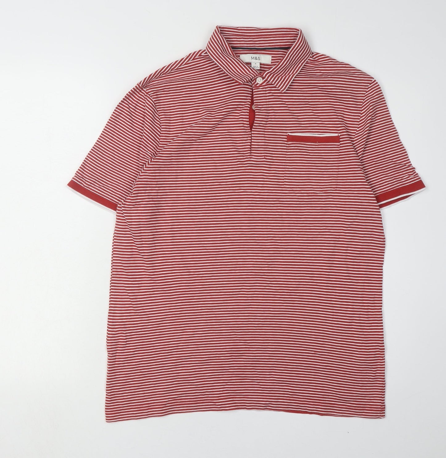 Marks and Spencer Men's Red Striped Polo Shirt M