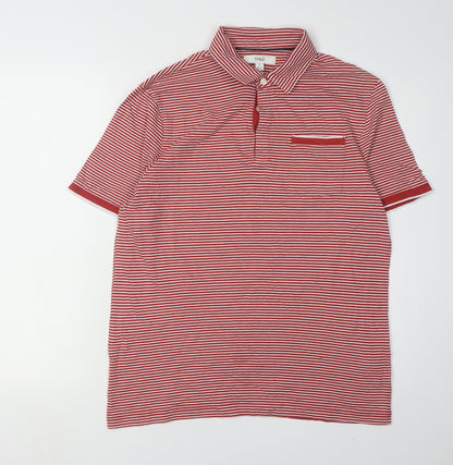 Marks and Spencer Men's Red Striped Polo Shirt M
