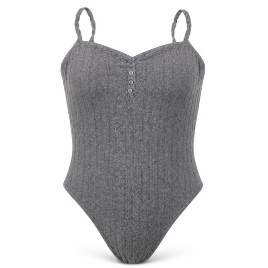 Stitch & Pieces Women's Grey Knit Bodysuit M - Casual Chic