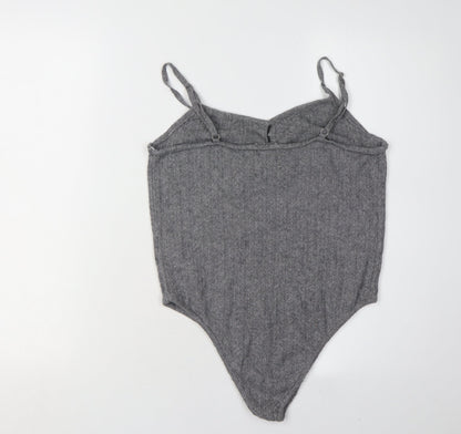 Stitch & Pieces Women's Grey Knit Bodysuit M - Casual Chic