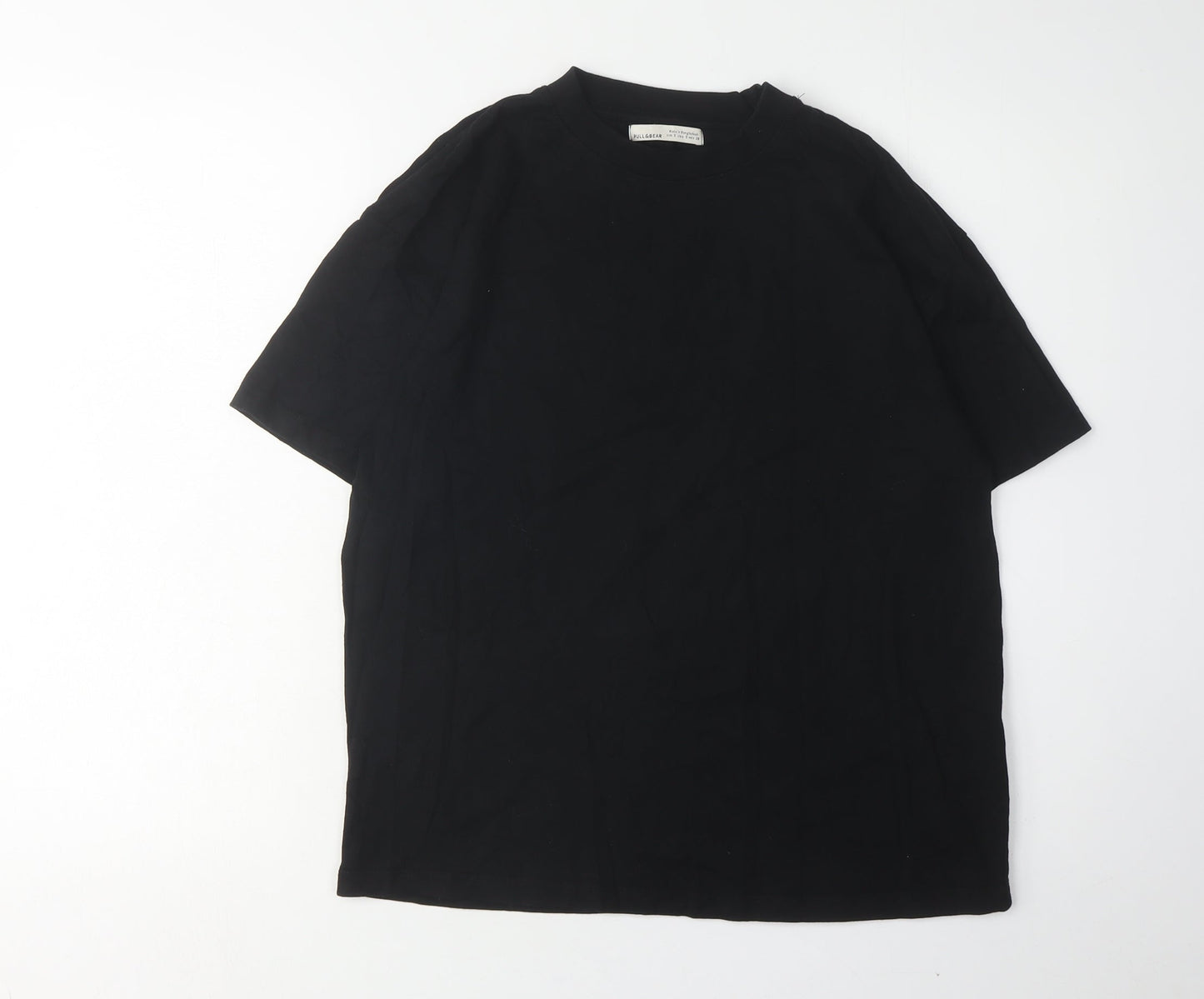 Pull & Bear Men's Black Cotton Crew Neck T-Shirt S