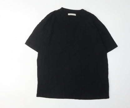 Pull & Bear Men's Black Cotton Crew Neck T-Shirt S