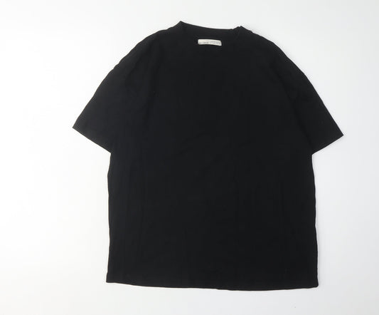 Pull & Bear Men's Black Cotton Crew Neck T-Shirt S
