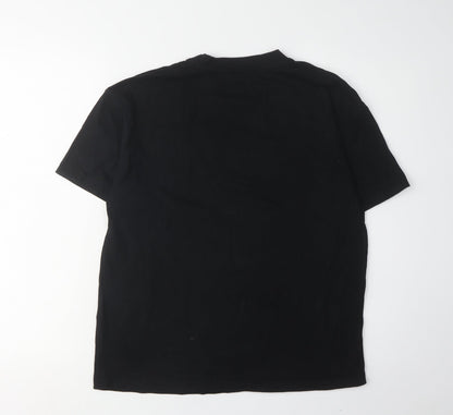 Pull & Bear Men's Black Cotton Crew Neck T-Shirt S