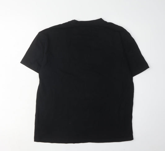 Pull & Bear Men's Black Cotton Crew Neck T-Shirt S