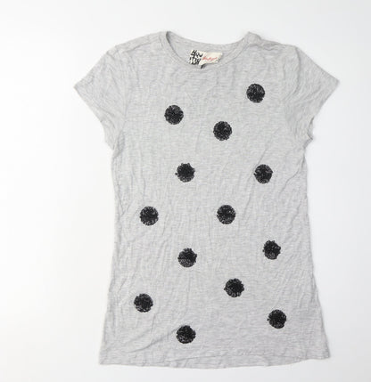 Jaeger Women's Grey Sequin Polka Dot T-Shirt S