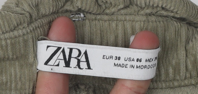 Womens UK Size 2 Zara Relaxed Fit Paperbag Green Trousers