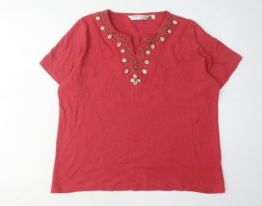 EWM Pure Classics Women's Red Beaded Top L
