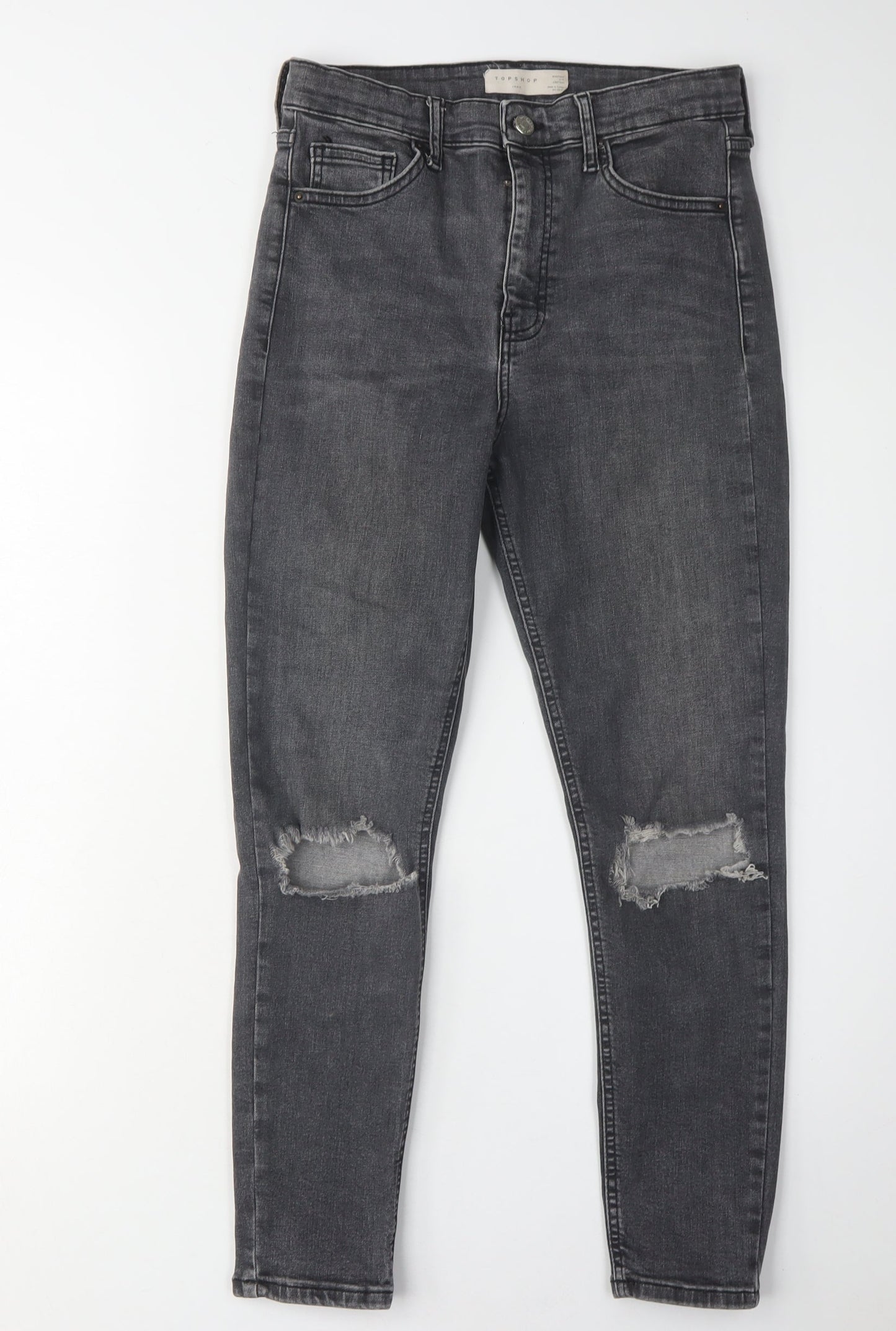 Topshop Women's Black Skinny Jeans UK 12 Distressed Denim