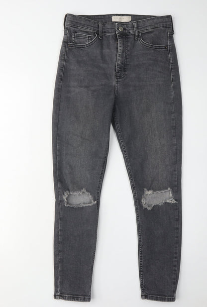 Topshop Women's Black Skinny Jeans UK 12 Distressed Denim