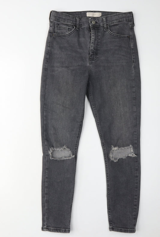 Topshop Women's Black Skinny Jeans UK 12 Distressed Denim