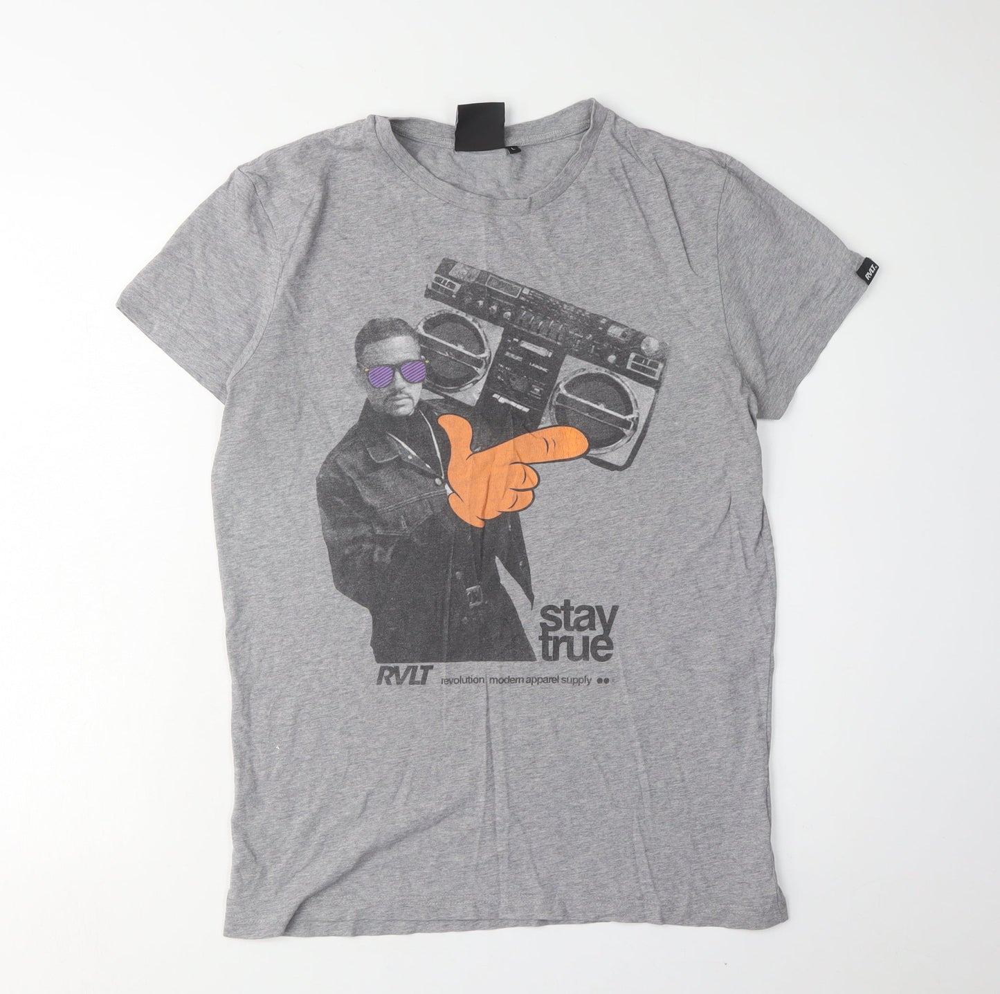 Revolution Men's Grey Graphic Cotton T-Shirt, L, Retro Style