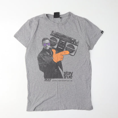 Revolution Men's Grey Graphic Cotton T-Shirt, L, Retro Style