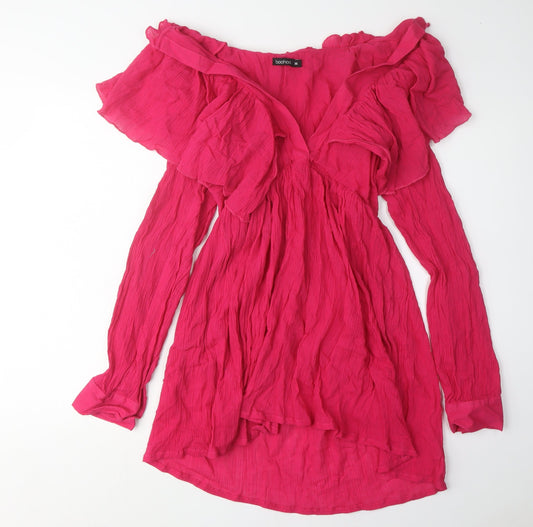 Boohoo Women's Pink Off-Shoulder Dress, M