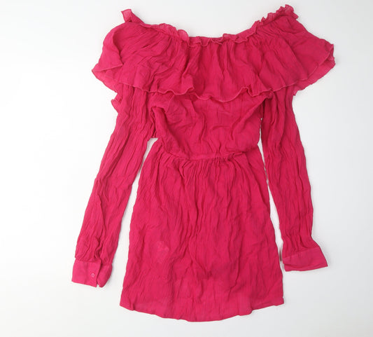 Boohoo Women's Pink Off-Shoulder Dress, M