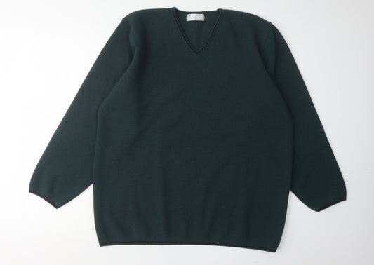 Marks and Spencer Men's XL Green Wool V-Neck Pullover