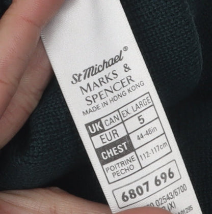 Marks and Spencer Men's XL Green Wool V-Neck Pullover