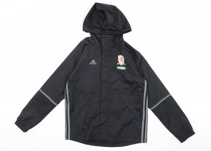 Adidas Boys Black Track Jacket 11-12 Years Hooded Sports