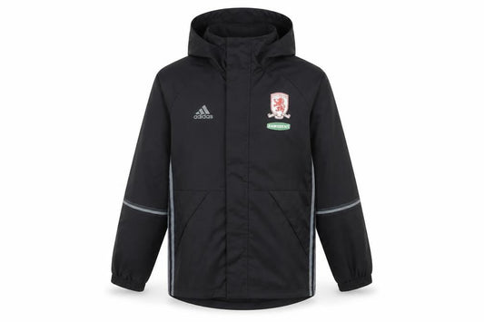 Front view of Adidas boys’ black track jacket 11-12 years hooded sports