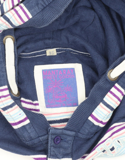 Mantaray Girls Blue Striped Hoodie, Henley Style, Size 9-10