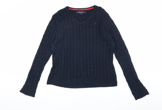 Kangol Women's Blue V-Neck Cable Knit Jumper Size 16
