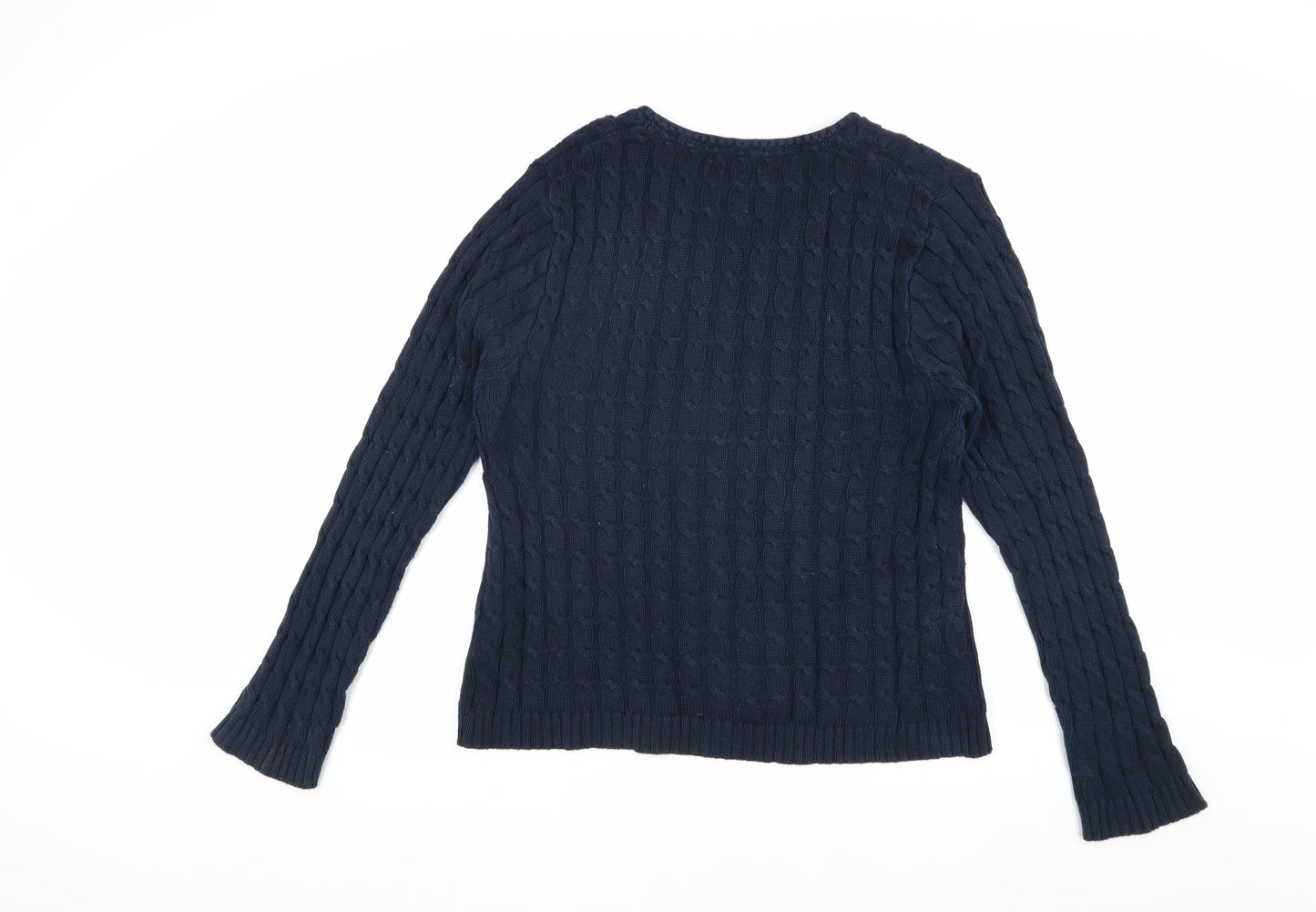 Kangol Women's Blue V-Neck Cable Knit Jumper Size 16