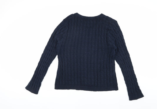 Kangol Women's Blue V-Neck Cable Knit Jumper Size 16