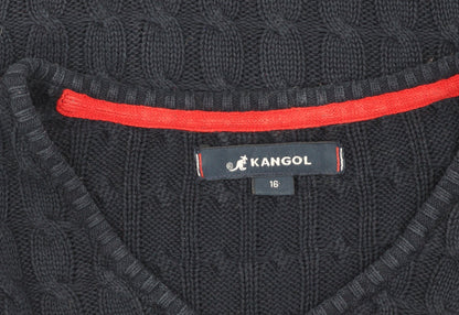 Kangol Women's Blue V-Neck Cable Knit Jumper Size 16