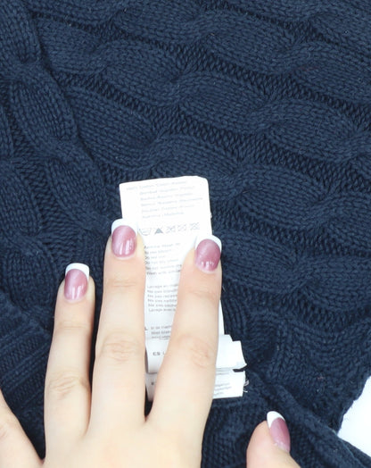 Kangol Women's Blue V-Neck Cable Knit Jumper Size 16