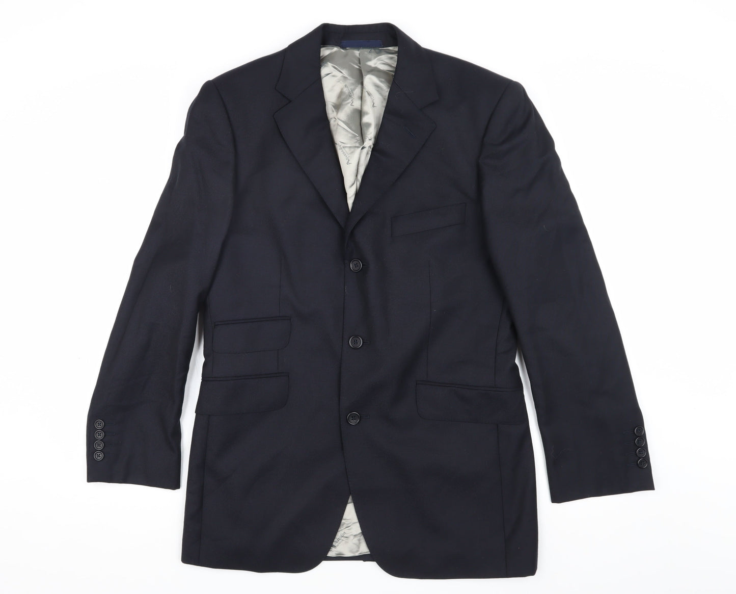 Aquascutum Men's Blue Wool Suit Jacket, Size 38S