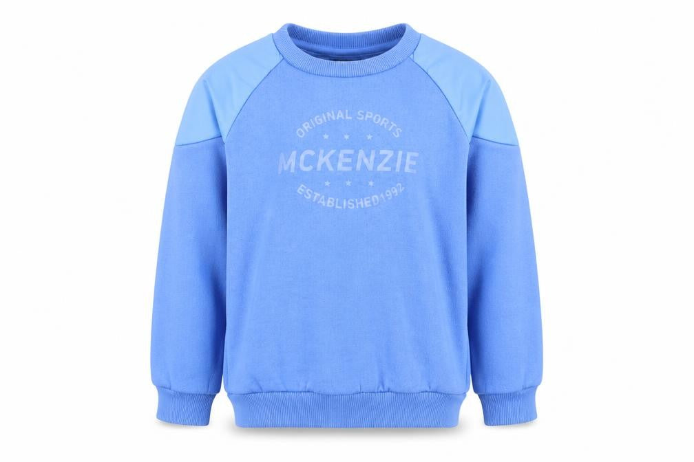 Front view of McKenzie boys’ blue pullover sweatshirt, age 8-9 years, casual
