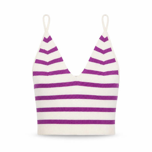 Front view of Bershka Teen Multicoloured Striped Cropped Tank, S