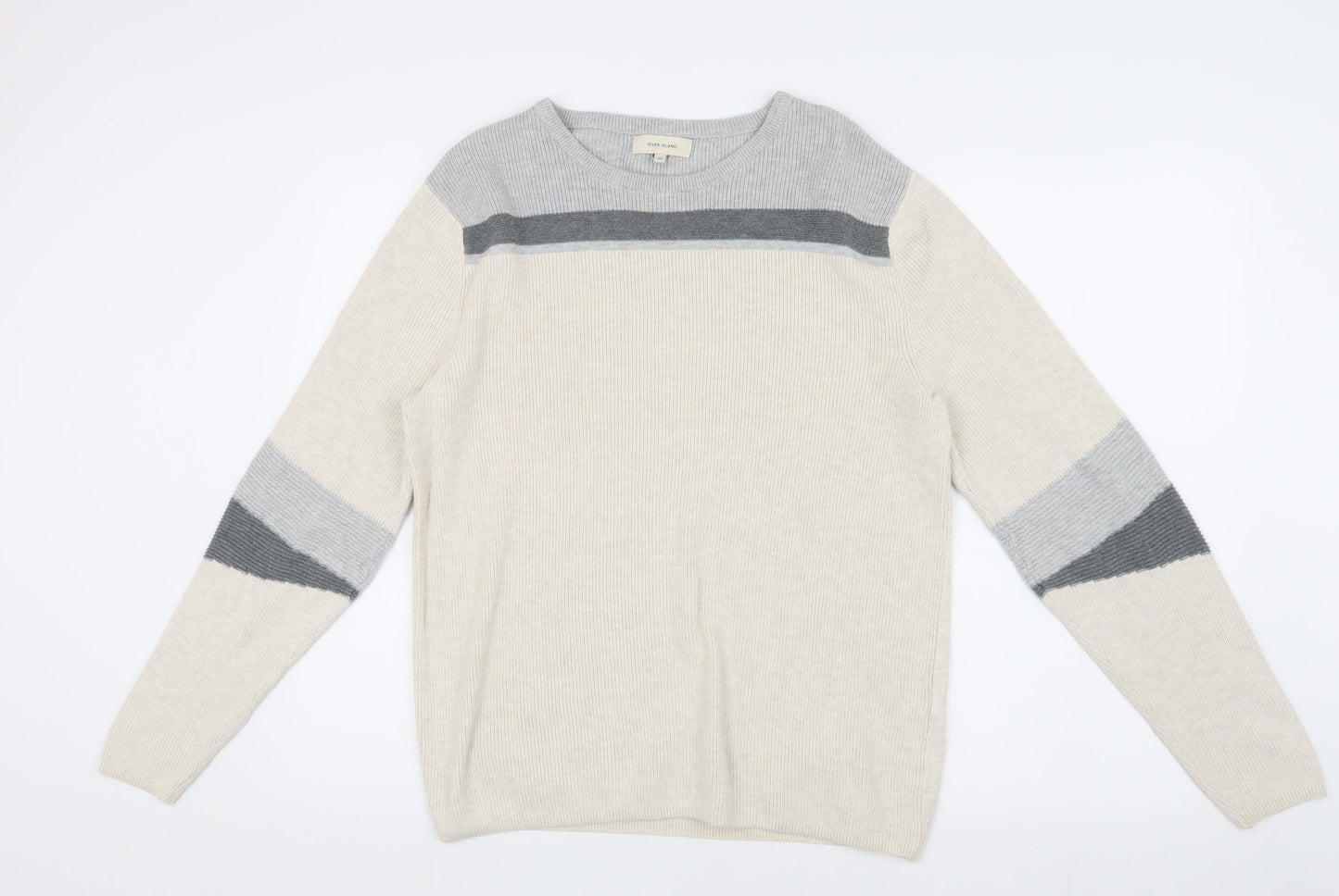 River Island Men's Ivory Medium Cotton-Cashmere Pullover Jumper