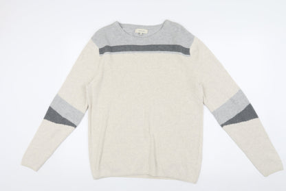 River Island Men's Ivory Medium Cotton-Cashmere Pullover Jumper