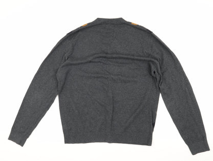 Next Men's Grey Argyle Pullover Jumper, L, Cotton V-Neck