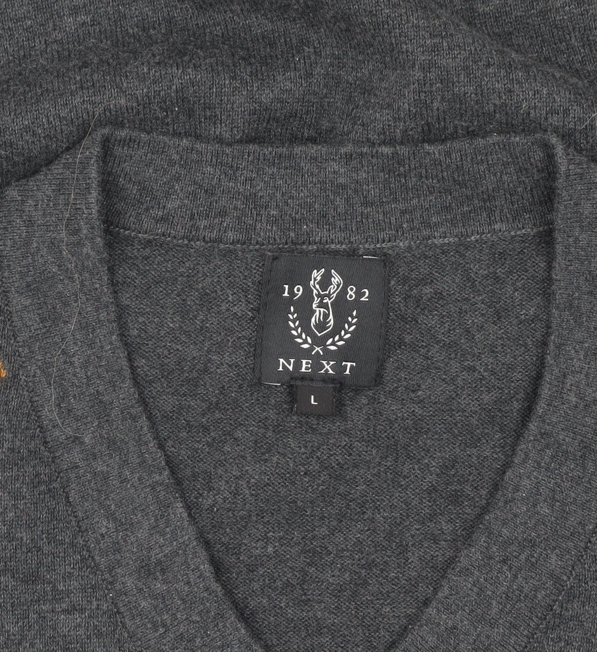 Next Men's Grey Argyle Pullover Jumper, L, Cotton V-Neck